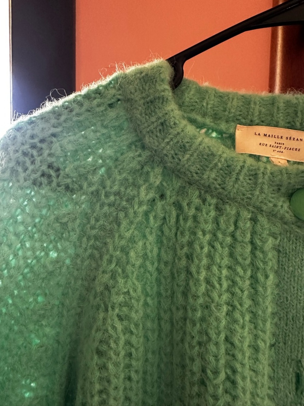 Sezane Emile Mint Green Fuzzy Button Cardigan - Picture 6 of 8